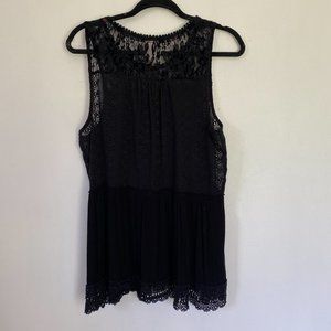 Knox Rose Black Sheer Lace Blouse Crochet Sleeveless Peplum Tank Top